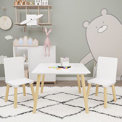 Kids Table and Chair Set, 3-Piece Toddler Set, Wooden Activity Play Table Set, White