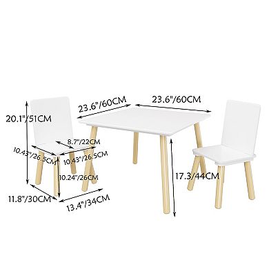 Kids Table and Chair Set, 3-Piece Toddler Set, Wooden Activity Play Table Set, White