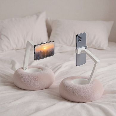 Women's Plush Weighted Phone Stand with Adjustable Folding Holder for Hands-Free Viewing