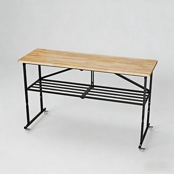 Lufeiya 68.5" Heavy Duty comtuper desk Folding Butcher-Block Workbench, Portable Wood Utility Table