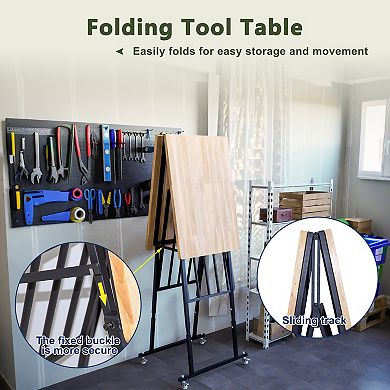 Lufeiya 68.5" Heavy Duty comtuper desk Folding Butcher-Block Workbench, Portable Wood Utility Table