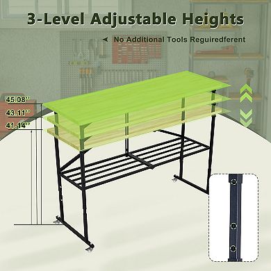 Lufeiya 68.5" Heavy Duty comtuper desk Folding Butcher-Block Workbench, Portable Wood Utility Table