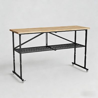 Lufeiya 68.5" Heavy Duty comtuper desk Folding Butcher-Block Workbench, Portable Wood Utility Table