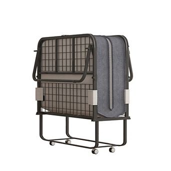 Folding Bed with Mattress for Adults, Lockable Wheels Sturdy Metal Frame Easy Storage
