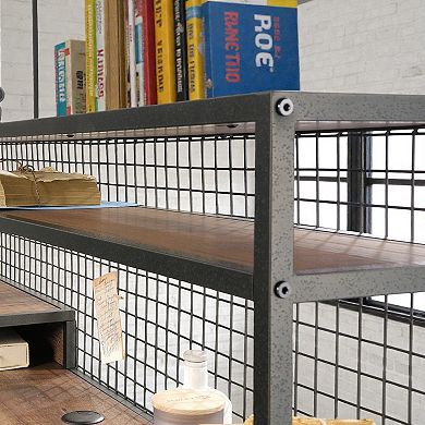 Lufeiya L Shaped Computer Desk with Drawers and Shelves, Industrial Office Desk with Storage Cabinet