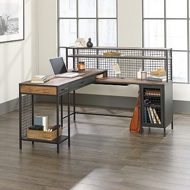 Lufeiya L Shaped Computer Desk with Drawers and Shelves, Industrial Office Desk with Storage Cabinet