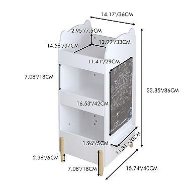 White Bear-shaped Kids' Bookshelf with Side Chalkboard, 3-Tier Storage Space and Storage Rack