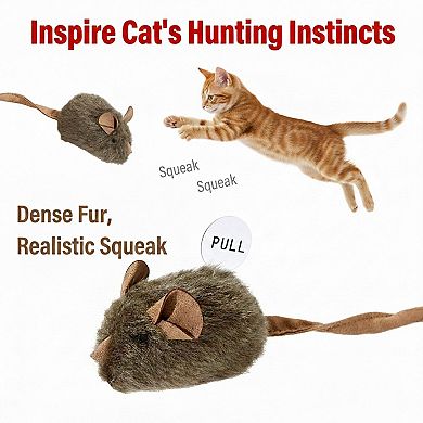 Plush Mouse Cat Toys 2-Pack Soft Faux Fur Design with Tails for Interactive Play