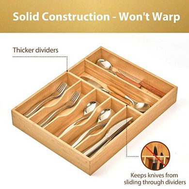 Extra-Deep 100% Bamboo Kitchen Drawer Insert Organizer