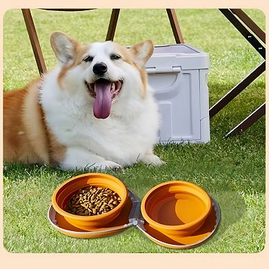 Portable Foldable Pet Feeding Bowl with Double Collapsible Design and Zipper Storage Case