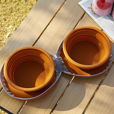 Portable Foldable Pet Feeding Bowl with Double Collapsible Design and Zipper Storage Case