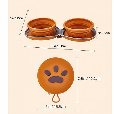 Portable Foldable Pet Feeding Bowl with Double Collapsible Design and Zipper Storage Case