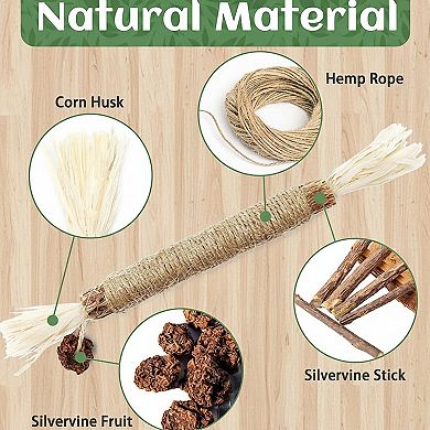 3-piece Natural Rope Cat Toy Stick with Wrapped Fiber Handle and Tassel Ends