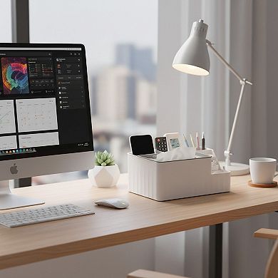 Multi Compartment Tissue Holder and Desktop Storage Organizer