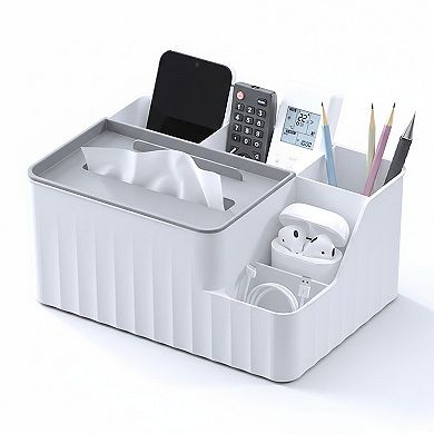 Multi Compartment Tissue Holder and Desktop Storage Organizer