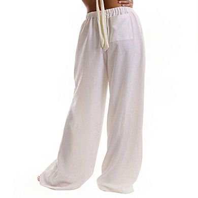 Womens Elastic Waist Drawstring Lightweight Relaxed Wide Leg Pants with Side Pockets