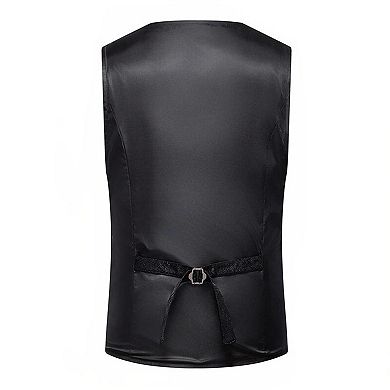 Men's Patterned Waistcoat - V-Neck Button-Front Vest with Adjustable Back Tie for Formal Event Wear