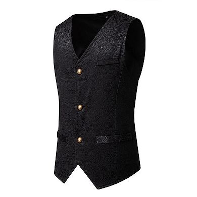 Men's Patterned Waistcoat - V-Neck Button-Front Vest with Adjustable Back Tie for Formal Event Wear