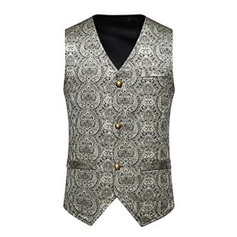 Men's Patterned Waistcoat - V-Neck Button-Front Vest with Adjustable Back Tie for Formal Event Wear