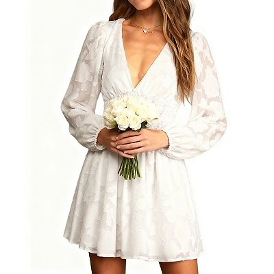 sachin and babi light blue dress NENE - Long-Sleeve Mock Neck Plain Chiffon Mini A-Line Dress main image 1