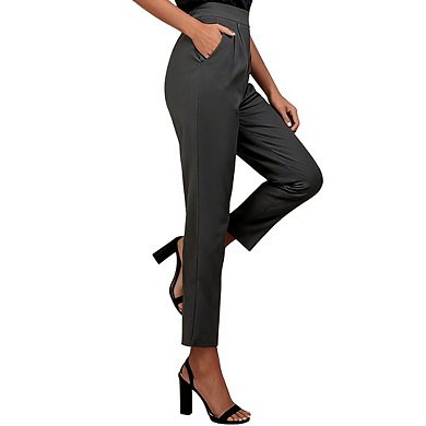 Womens High Waist Pleated Slim Fit Casual Office Cropped Pants with Side Pockets