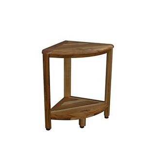 HomeRoots 17" Brown Teak Corner Shower Bench With Shelf