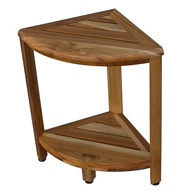 HomeRoots 17" Brown Teak Corner Shower Bench With Shelf