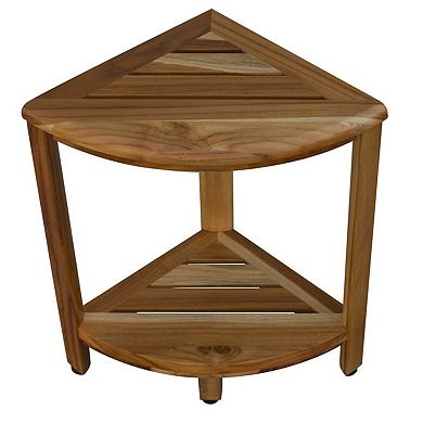 HomeRoots 17" Brown Teak Corner Shower Bench With Shelf