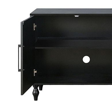 HomeRoots 68" Black Distressed Carved Floral Sideboard with Four Doors