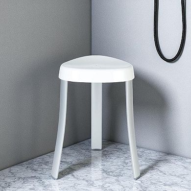 HomeRoots 18" White Aluminum And Heavy Duty Plastic Corner Shower Bench