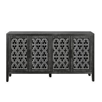 HomeRoots 65" Charcoal Distressed Wood Sideboard with Four Doors
