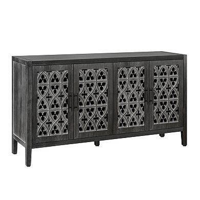 HomeRoots 65" Charcoal Distressed Wood Sideboard with Four Doors