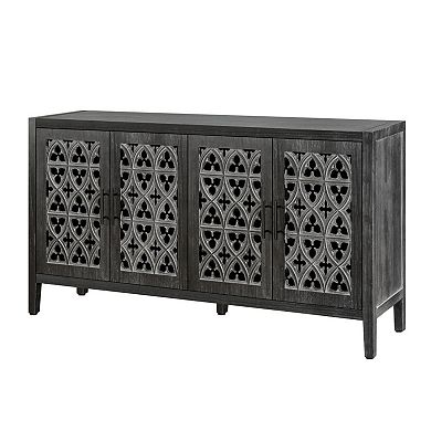 HomeRoots 65" Charcoal Distressed Wood Sideboard with Four Doors