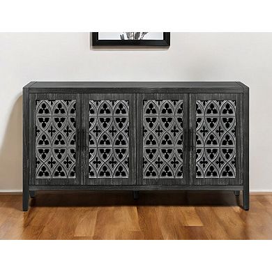 HomeRoots 65" Charcoal Distressed Wood Sideboard with Four Doors