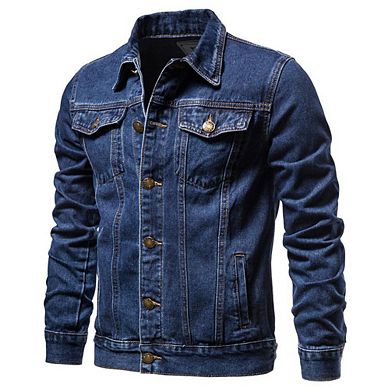 Men's Denim Jacket - Button-Front Trucker Jacket with Chest Pockets for Casual Daily Layered Wear