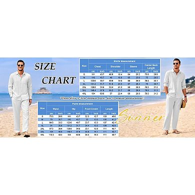 COOFANDY Mens Coordinated Outfit Linen Beach Long Sleeve Button Down Shirts and Pants Suit Set
