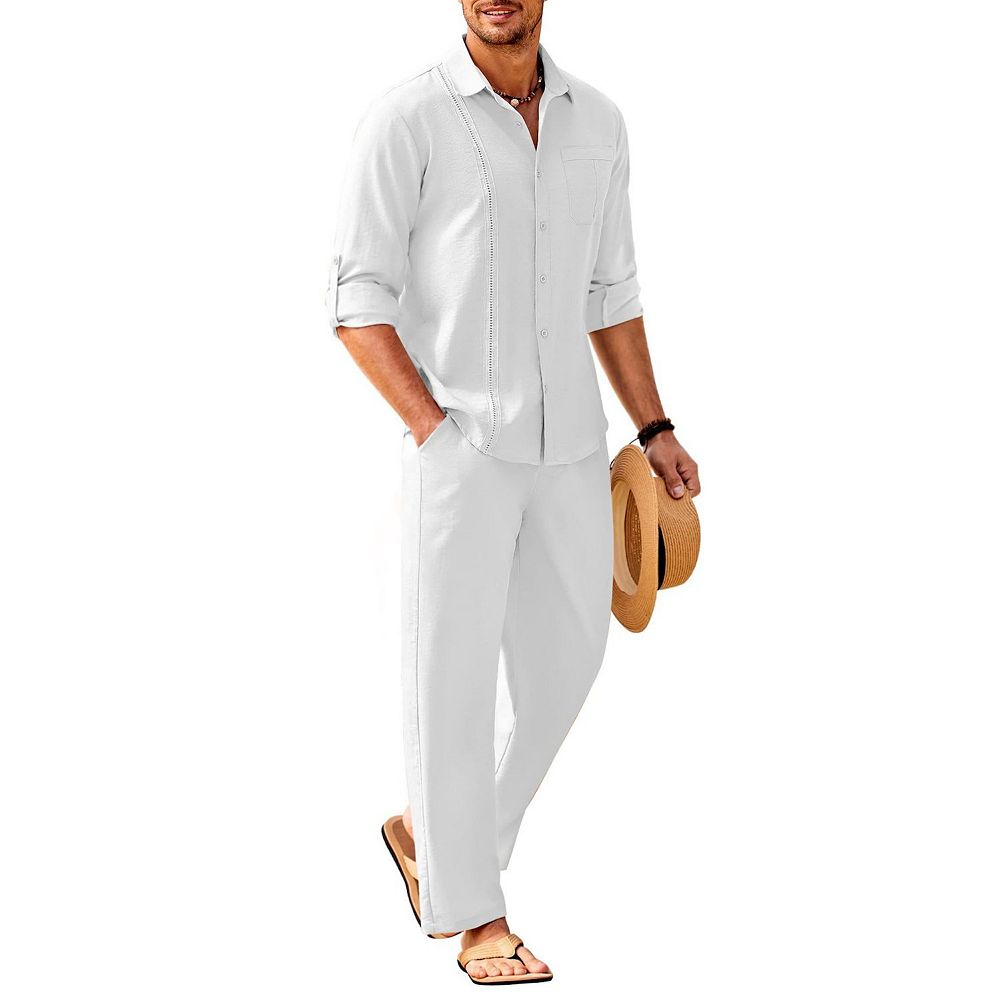 white linen dress for men White Men Linen Suit Summer Casual Beach Party Prom Groom Tuxedo Wedding 2  Piece