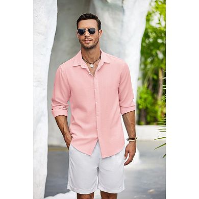 COOFANDY Men's Linen Shirts Short Sleeve Casual Shirts Button Down Shirt for Men Beach Summer