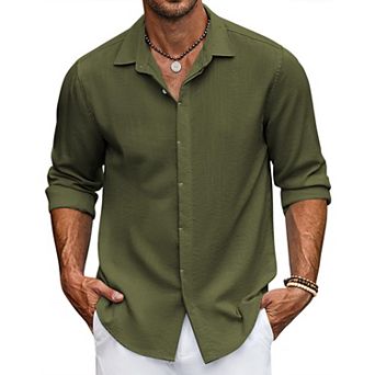 COOFANDY Men's Linen Shirts Short Sleeve Casual Shirts Button Down Shirt for Men Beach Summer