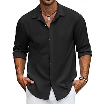 COOFANDY Men's Linen Shirts Short Sleeve Casual Shirts Button Down Shirt for Men Beach Summer