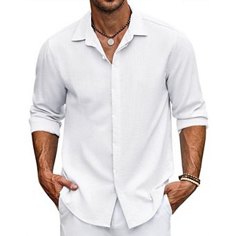 COOFANDY Men's Linen Shirts Short Sleeve Casual Shirts Button Down Shirt for Men Beach Summer