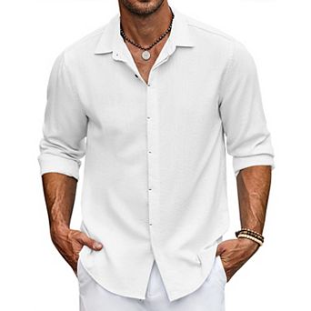 COOFANDY Men's Linen Shirts Short Sleeve Casual Shirts Button Down Shirt for Men Beach Summer