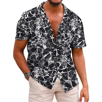 COOFANDY Men Beach Linen Shirts Boho Hippie Shirts Summer Cotton Tops Big and Tall