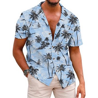 COOFANDY Men Beach Linen Shirts Boho Hippie Shirts Summer Cotton Tops Big and Tall