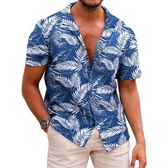 COOFANDY Men Beach Linen Shirts Boho Hippie Shirts Summer Cotton Tops Big and Tall