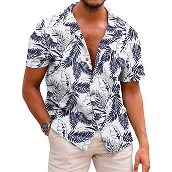 COOFANDY Men Beach Linen Shirts Boho Hippie Shirts Summer Cotton Tops Big and Tall