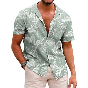 COOFANDY Men Beach Linen Shirts Boho Hippie Shirts Summer Cotton Tops Big and Tall