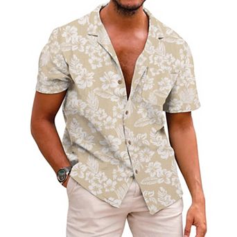 COOFANDY Men Beach Linen Shirts Boho Hippie Shirts Summer Cotton Tops Big and Tall