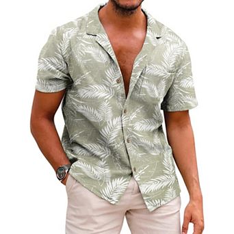COOFANDY Men Beach Linen Shirts Boho Hippie Shirts Summer Cotton Tops Big and Tall