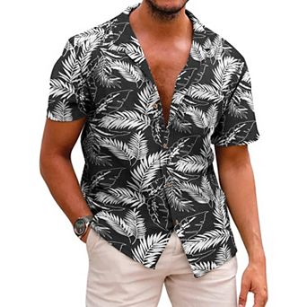 COOFANDY Men Beach Linen Shirts Boho Hippie Shirts Summer Cotton Tops Big and Tall